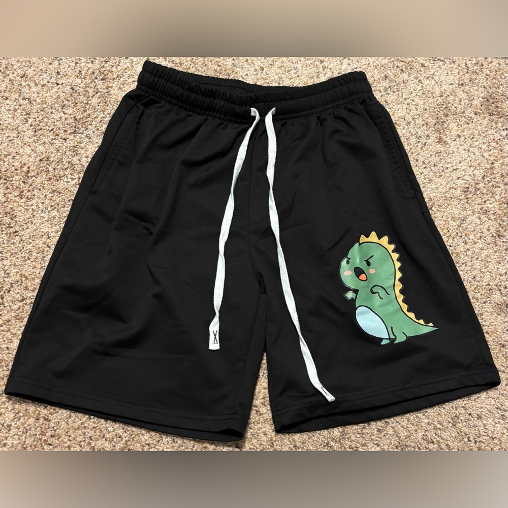 Black Dinosaur Print Men's Shorts